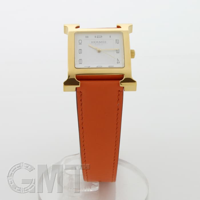 新品HERMES エルメス Hウォッチ PM オレンジ×ゴールド金具 HERMES - 新品 HERMES エルメス Hウォッチ PM オレンジ×ゴールド金具の