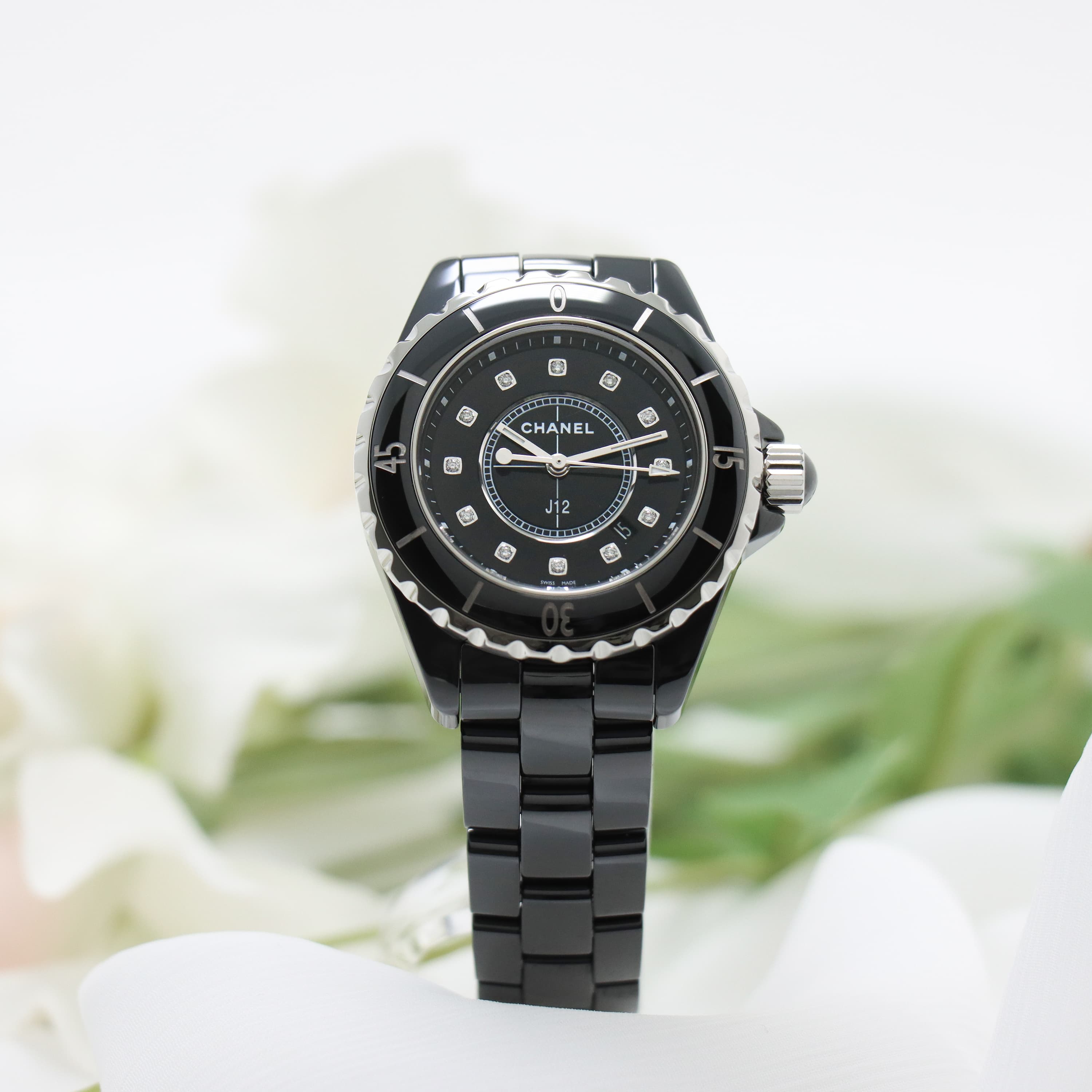 中古)CHANEL シャネル J12 J12 ブラック セラミック 12Pダイヤ H1625