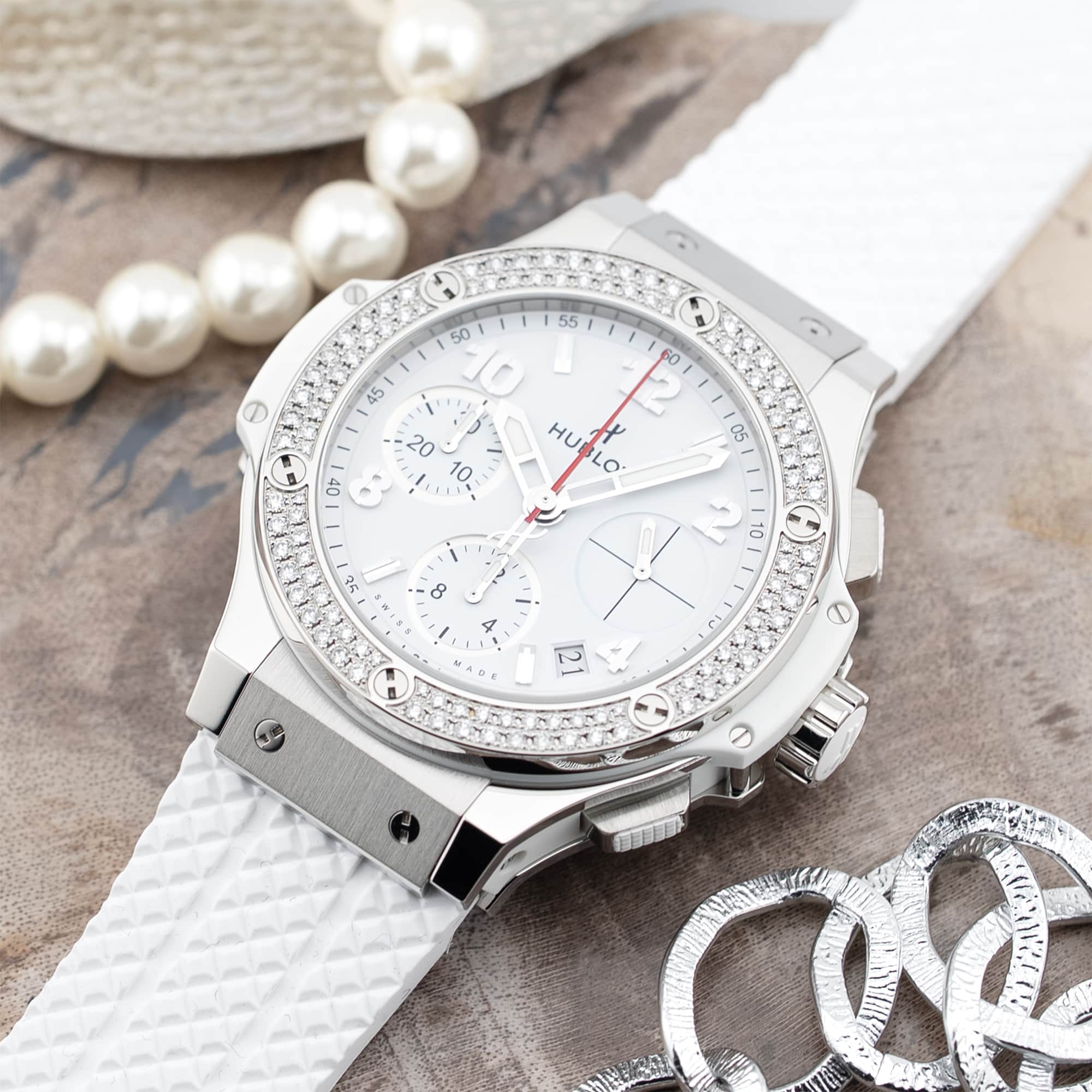 中古)HUBLOT ウブロ ビッグバン スチール 41mm ホワイト ダイヤモンド