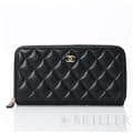 CHANEL シャネル クラシック ロング ジップ ウォレット ブラック ラムスキン ゴールド金具