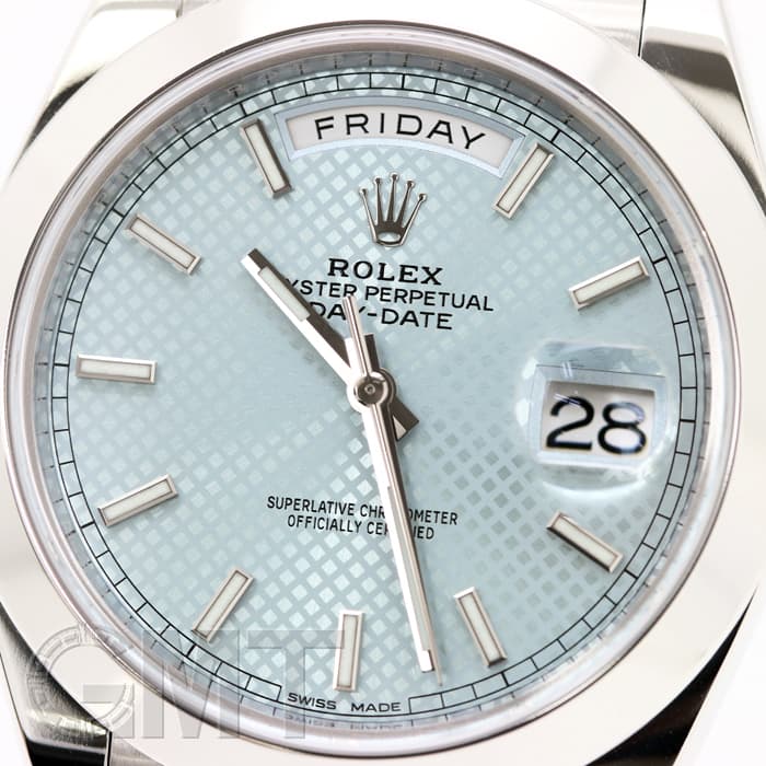 中古)ROLEX ロレックス デイデイト 40 228206 アイスブルー 斜め格子柄