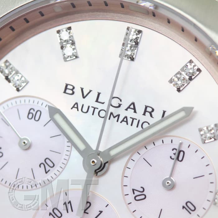 ブルガリ BVLGARI エルゴン クロノグラフ EG35SCH レディース 腕時計 21P ダイヤ デイト ピンクシェル 自動巻き Ergon 90288627 90290742 BVLGARI（ブルガリ） エルゴン クロノグラフ EG35SCH レディース