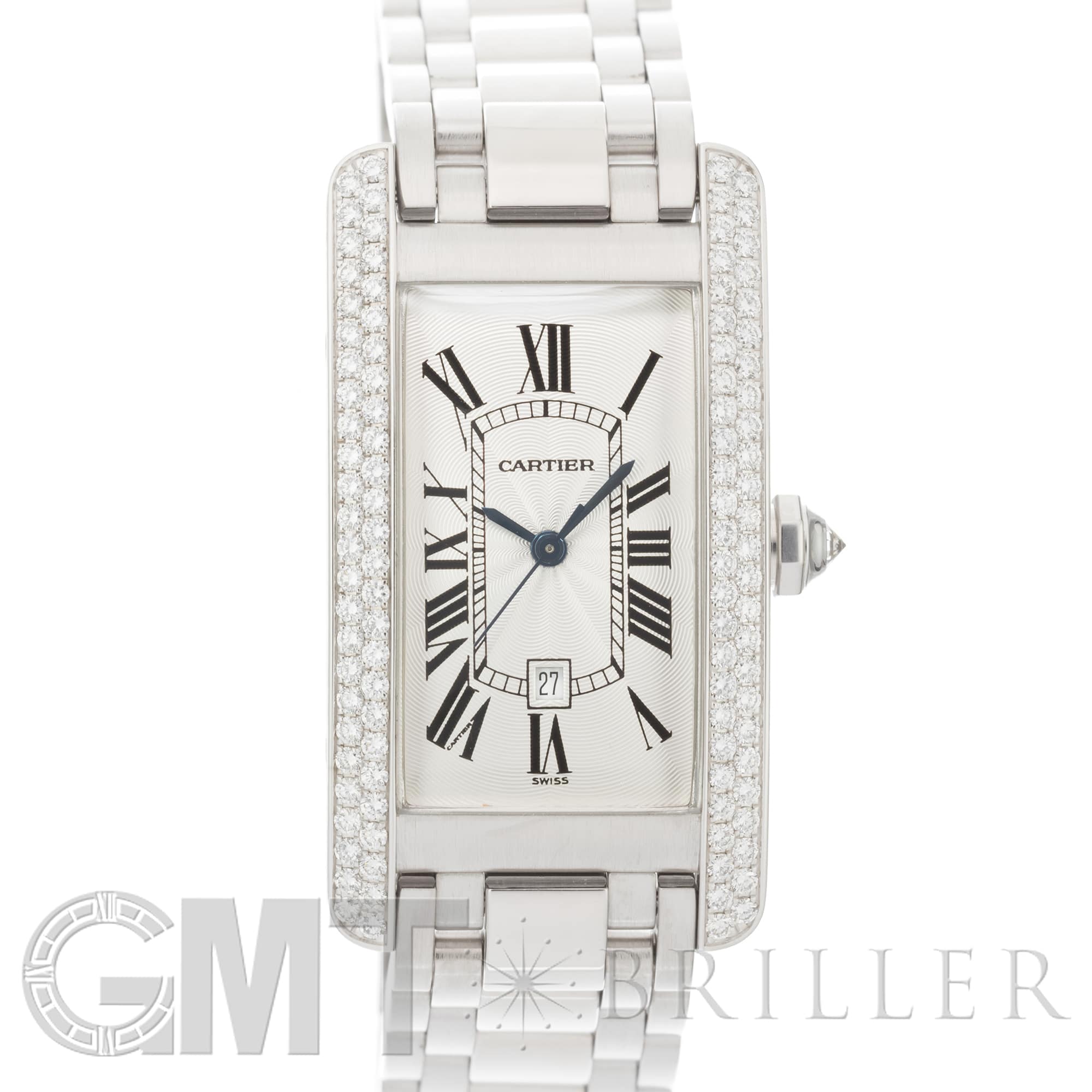 CartierカルティエタンクアメリカンSM WG腕時計 シルバー 中古)CARTIER カルティエ タンク アメリカン MM オートマティック
