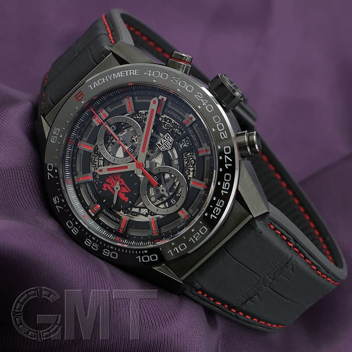 アナログ ストップウォッチ 黒 赤ストラップ　tagheuer Tag Heuer Carrera Straps - Canvas Extreme Padded Black Red Stitch