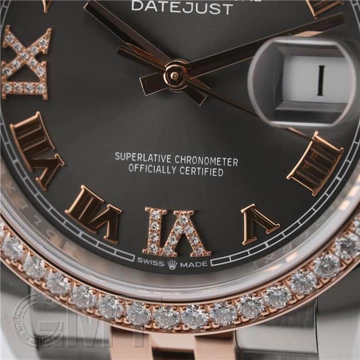 ロレックス Rolex 腕時計 デイトジャスト 126281RBR デイト ルーレット刻印 ダイヤベゼル ダイヤインデックス サンレイ ロゼカラー文字盤 ジュビリーブレス エバーローズゴールド ロレゾール SS 自動巻き 【箱・保付き】 【中古】 中古)ROLEX ロレックス デイトジャスト 36 126281RBR スレート ベゼル