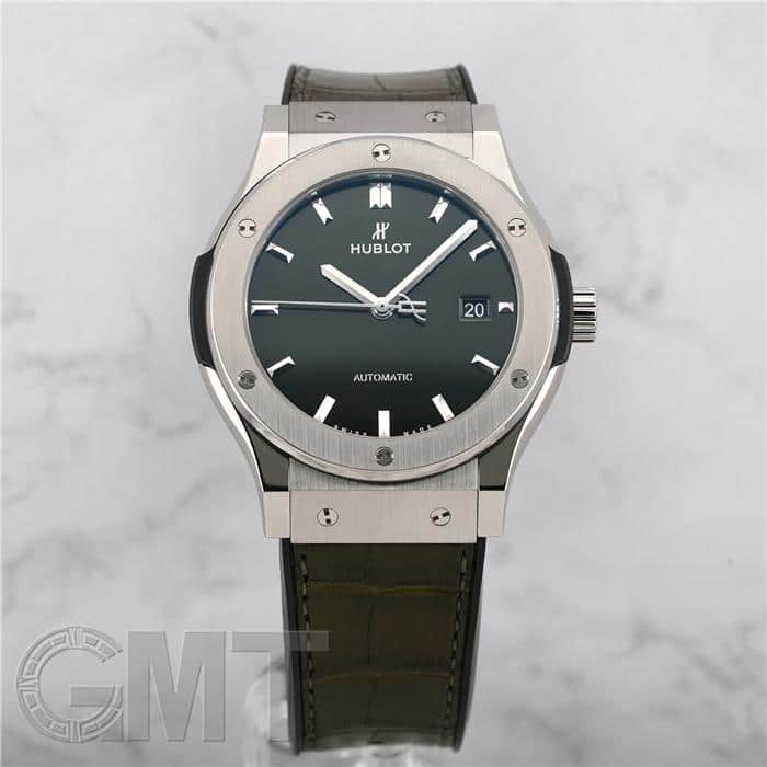 HUBLOT ウブロ クラシックフュージョン チタニウム 542.NX.2610.LR 42mm デイト シルバー Ti チタン 純正ベルト 純正尾錠 メンズ 自動巻き【6ヶ月保証】【腕時計】【中古】 中古)HUBLOT ウブロ クラシック フュージョン チタニウム グリーン