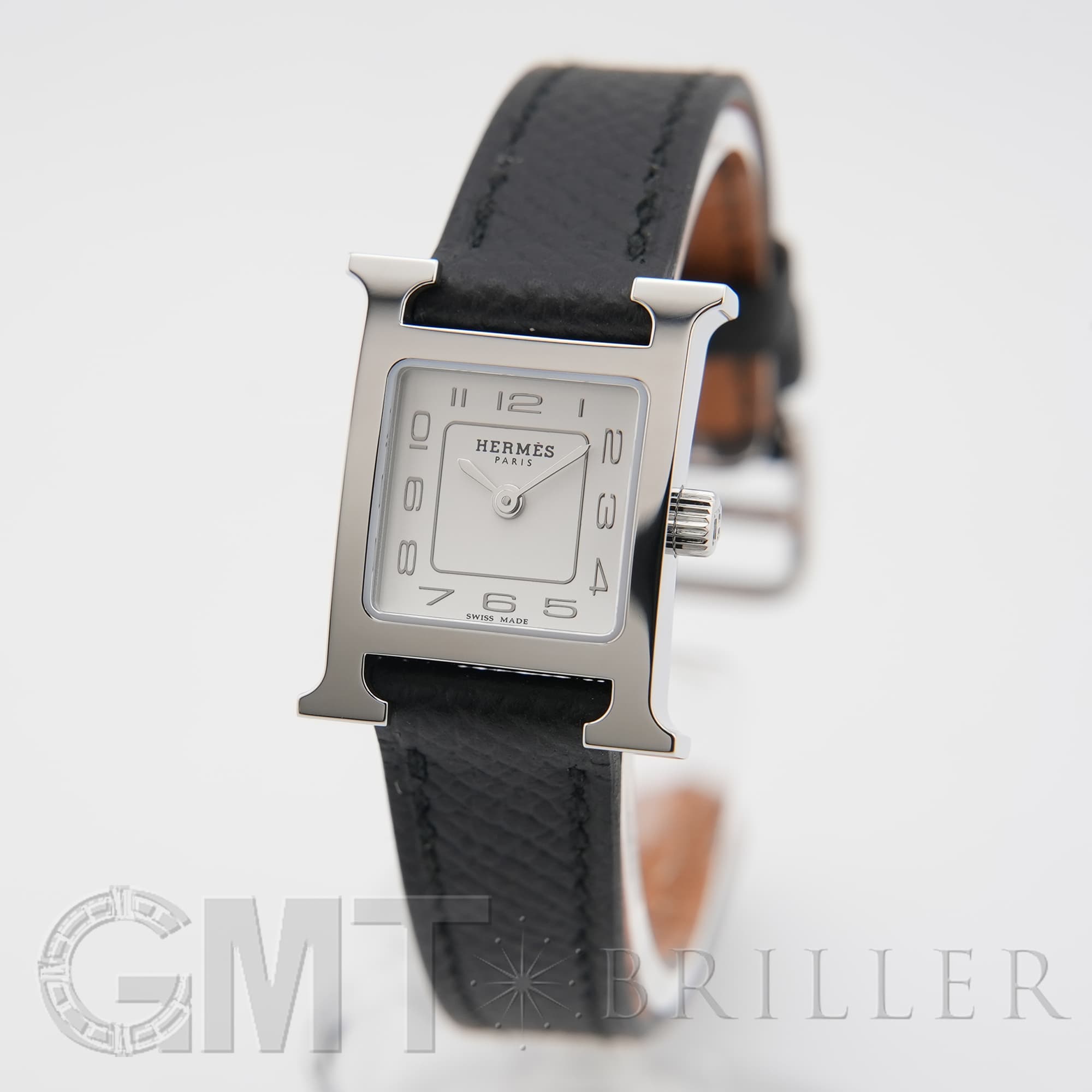 中古)HERMES エルメス Hウォッチ ミニ 21mm ノワール シルバー HH1