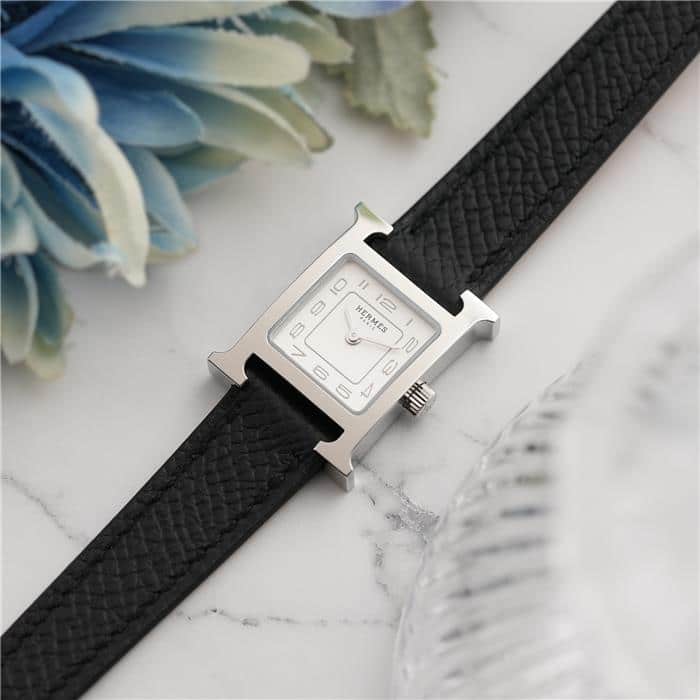 未使用)HERMES エルメス Hウォッチ ミニ 21mm ノワール シルバー HH1