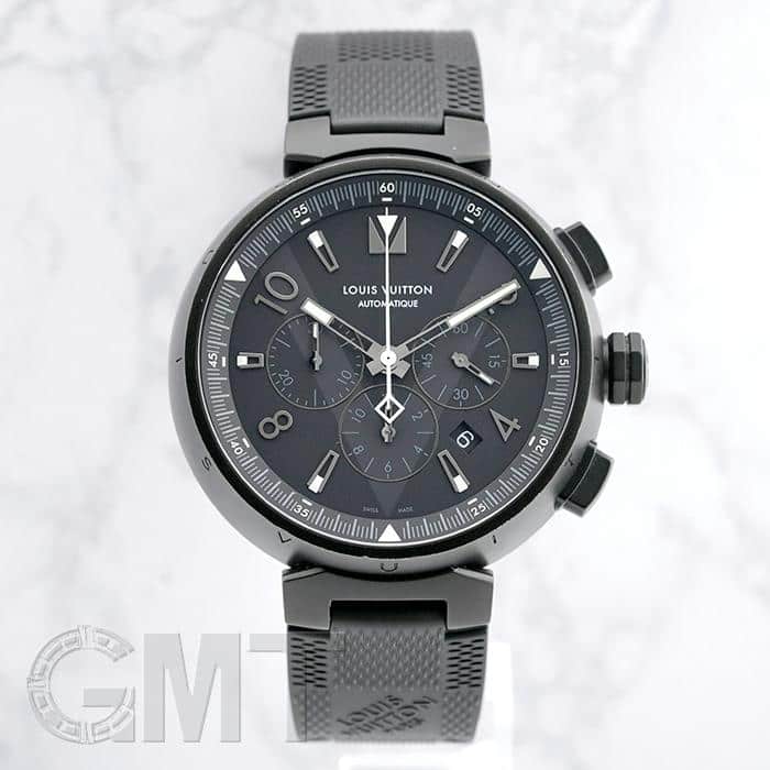 希少 ルイヴィトン　時計　オールブラック 中古)LOUIS VUITTON ルイ・ヴィトン タンブール オールブラック クロノ